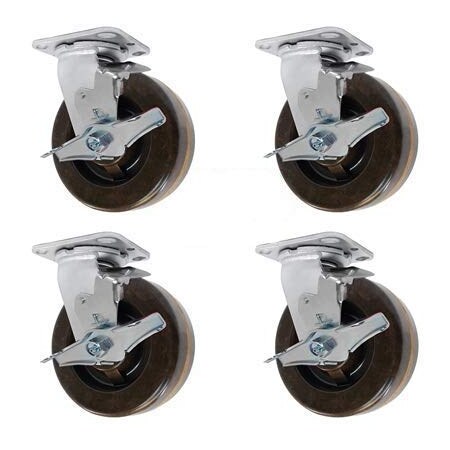 Casterhq 6"x2" High Temp. Phenolic Wheel, Swivel Caster W/ Brakes, PK4 HD-HTSO6ASB46